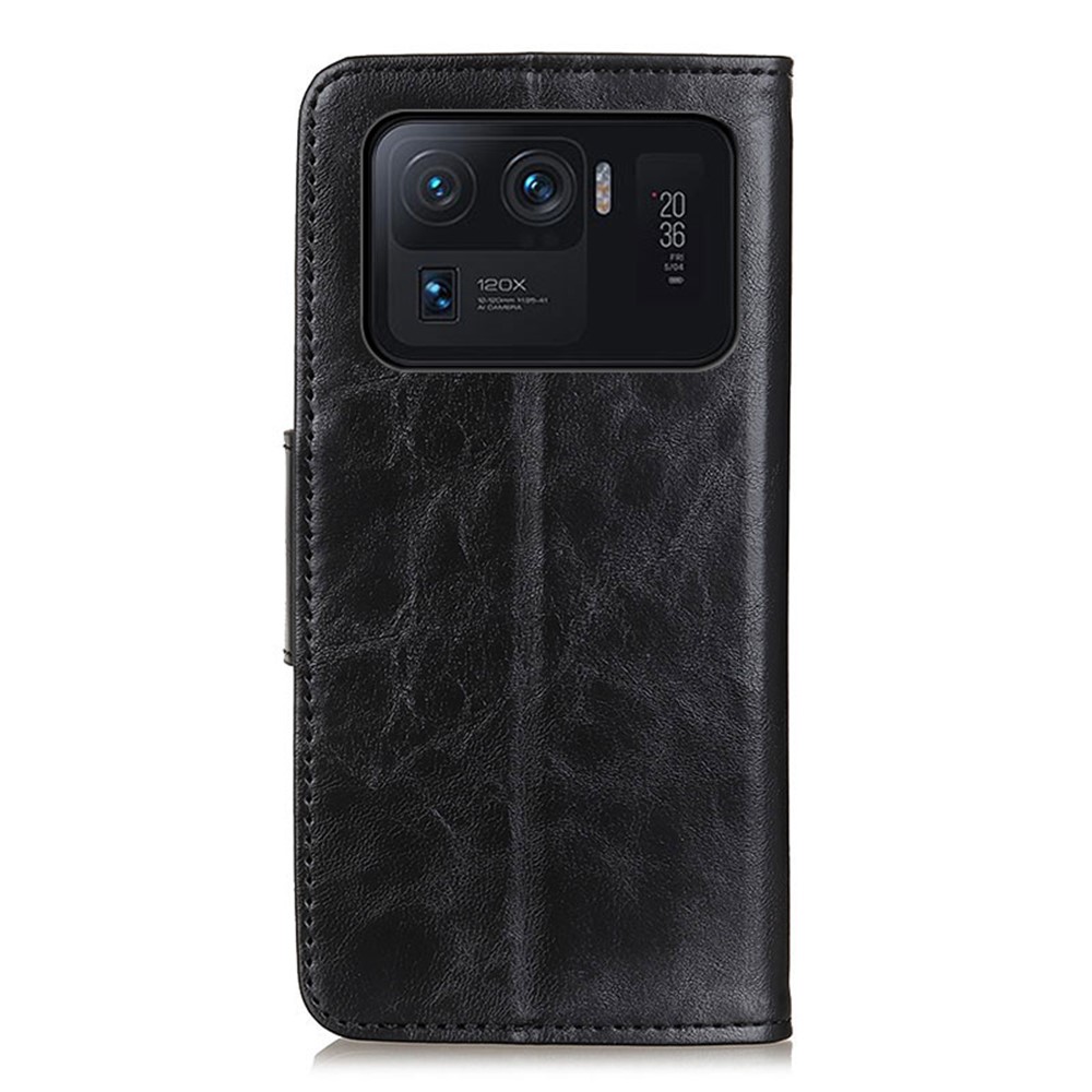 Crazy Horse Leather Wallet Stand Case for Xiaomi Mi 11 Ultra - Black-3