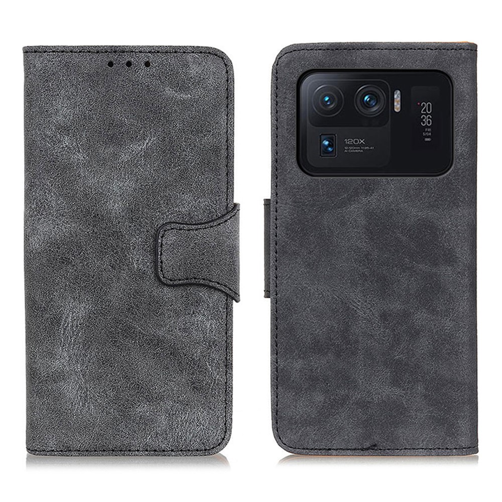 Vintage Style Magnetic Leather Stand Case for Xiaomi Mi 11 Ultra - Grey-1