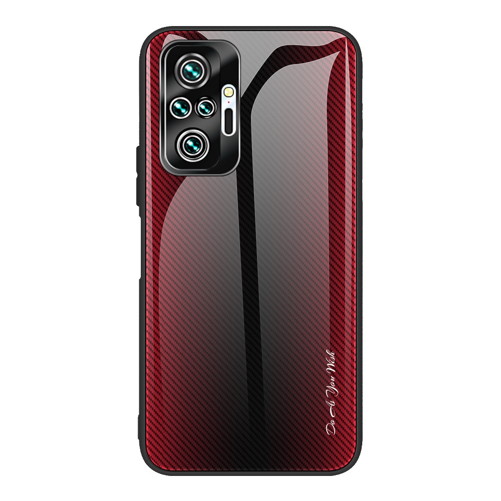 Carbon Fiber Texture Glass + TPU Combo Cell Phone Back Case for Xiaomi Redmi Note 10 Pro/Note 10 Pro Max - Red-1