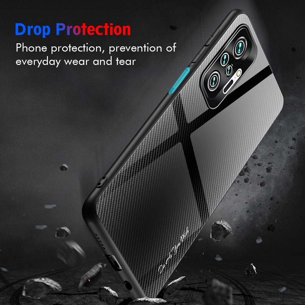 Carbon Fiber Texture Glass + TPU Combo Cell Phone Back Case for Xiaomi Redmi Note 10 Pro/Note 10 Pro Max - Red-2