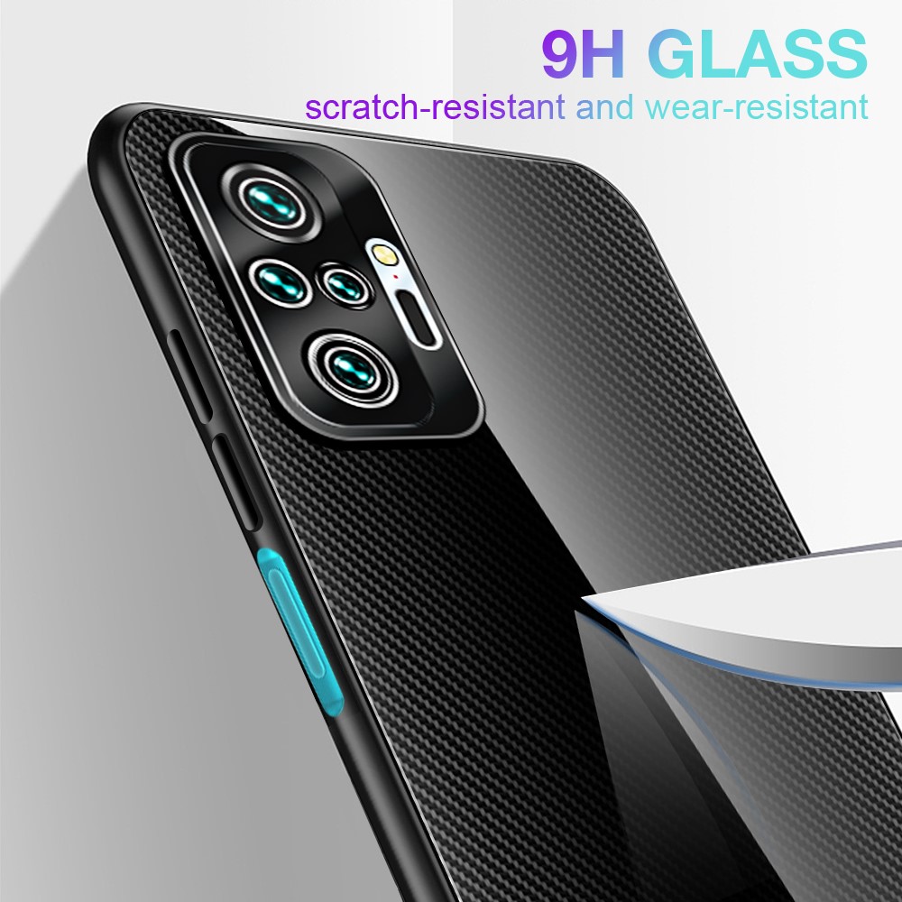 Carbon Fiber Texture Glass + TPU Combo Cell Phone Back Case for Xiaomi Redmi Note 10 Pro/Note 10 Pro Max - Red-5