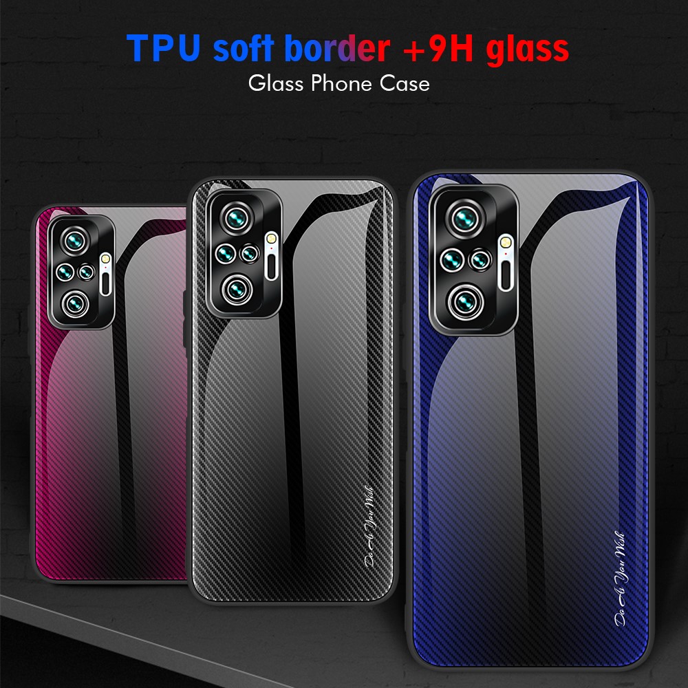 Carbon Fiber Texture Glass + TPU Combo Cell Phone Back Case for Xiaomi Redmi Note 10 Pro/Note 10 Pro Max - Red-6