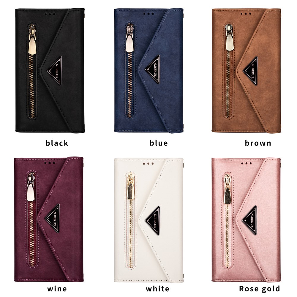 Leather Zipper Wallet Phone Case with Strap for Xiaomi Mi 11 - Brown-13