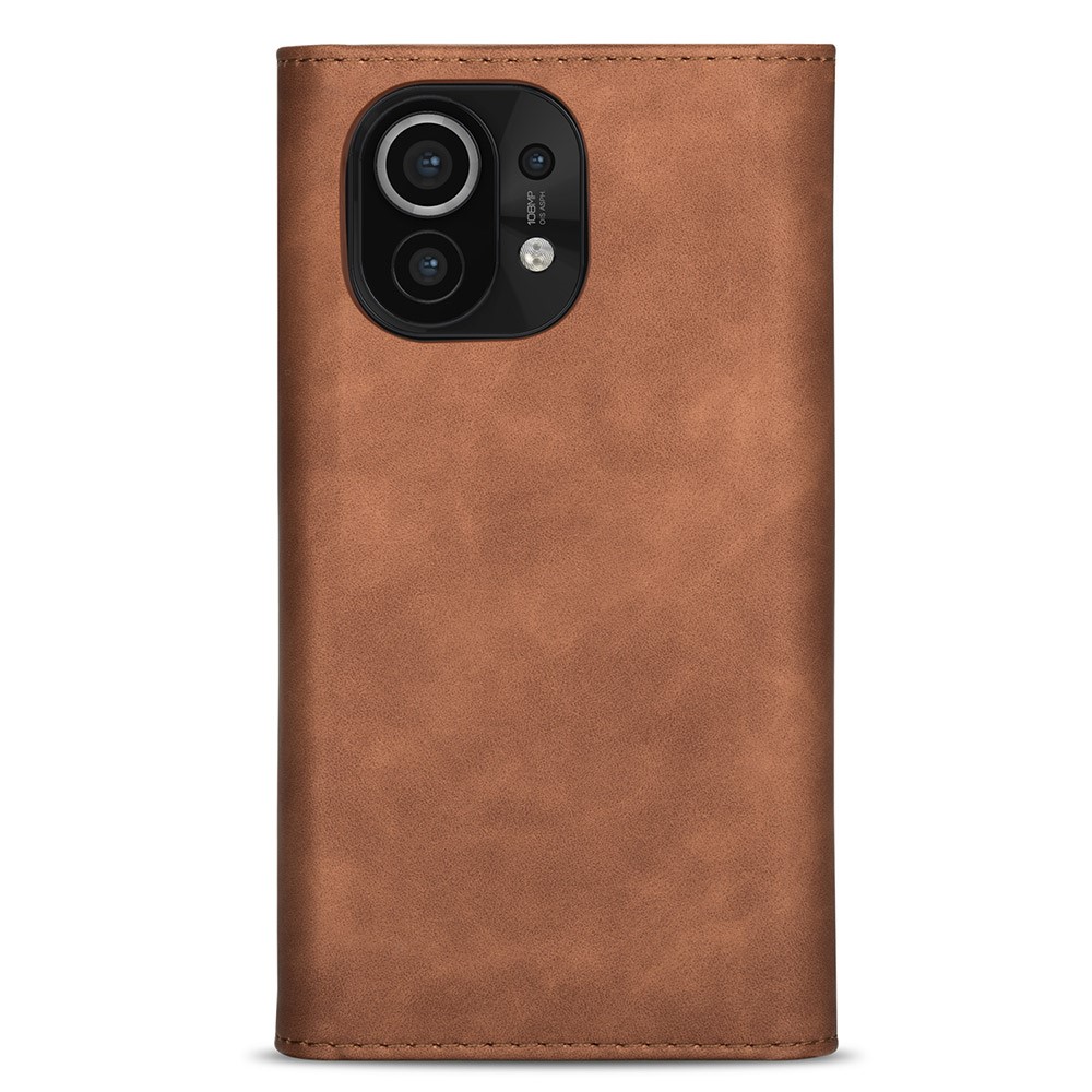 Leather Zipper Wallet Phone Case with Strap for Xiaomi Mi 11 - Brown-8