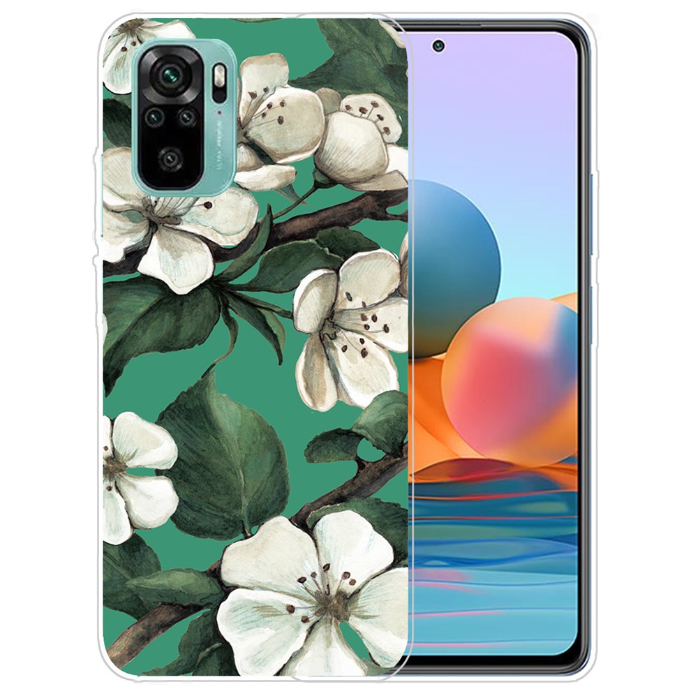 Pattern Printing TPU Shell Case for Xiaomi Redmi Note 10 4G - White Flower-1