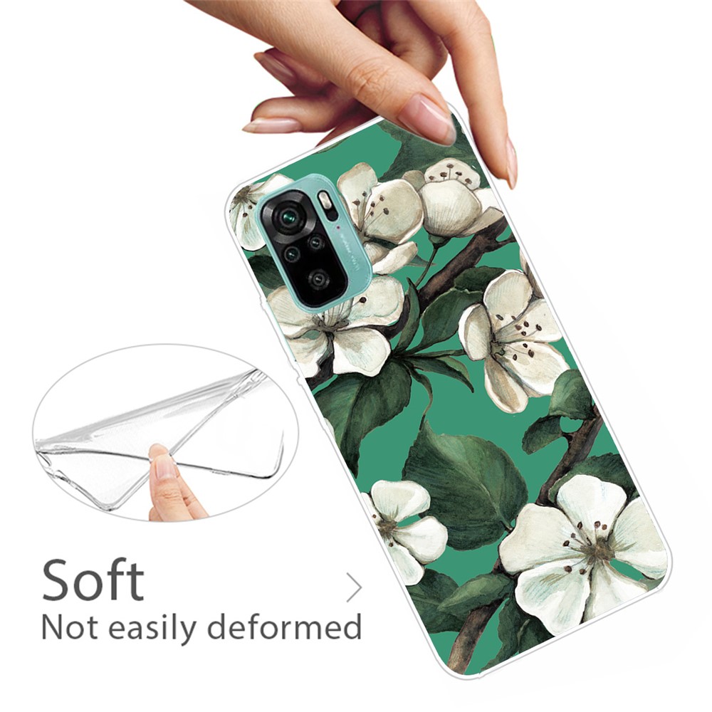 Pattern Printing TPU Shell Case for Xiaomi Redmi Note 10 4G - White Flower-2