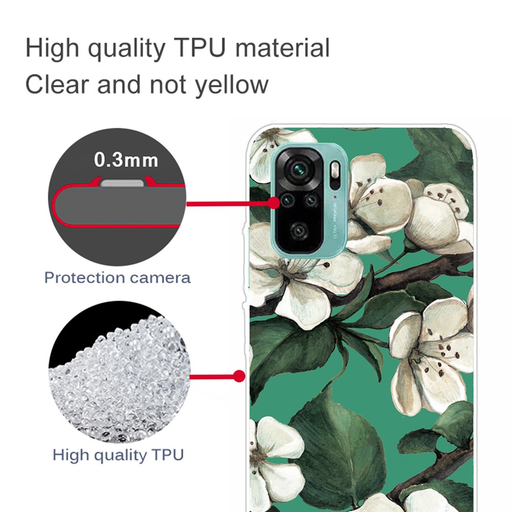 Pattern Printing TPU Shell Case for Xiaomi Redmi Note 10 4G - White Flower-3
