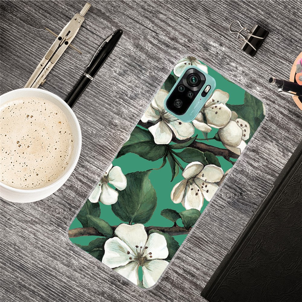 Pattern Printing TPU Shell Case for Xiaomi Redmi Note 10 4G - White Flower-4