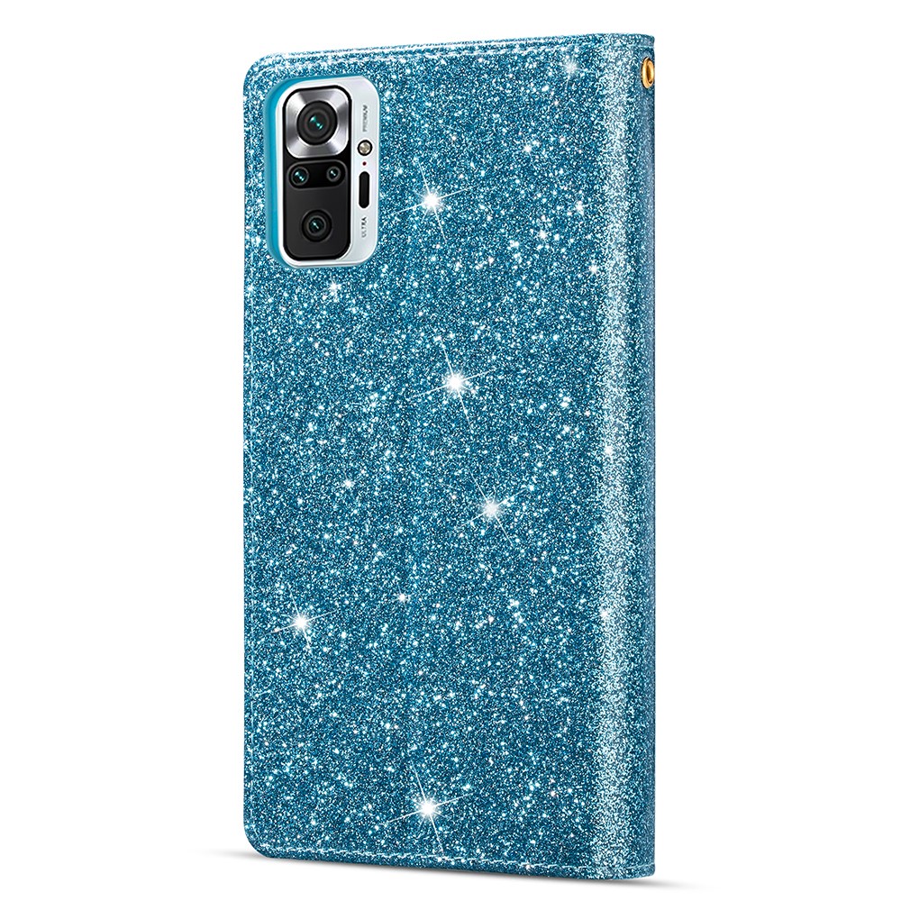 Glittery Starry Style Laser Carving Zipper Wallet Stand Leather Case for Xiaomi Redmi Note 10 Pro - Blue-7