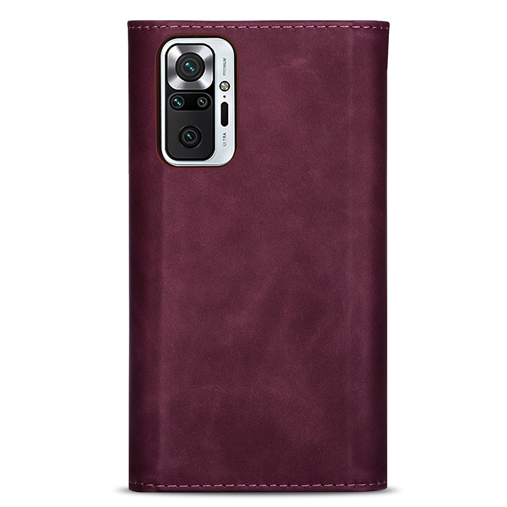 Leather Zipper Wallet Stand Phone Case with Strap for Xiaomi Redmi Note 10 Pro - Wine Red-5