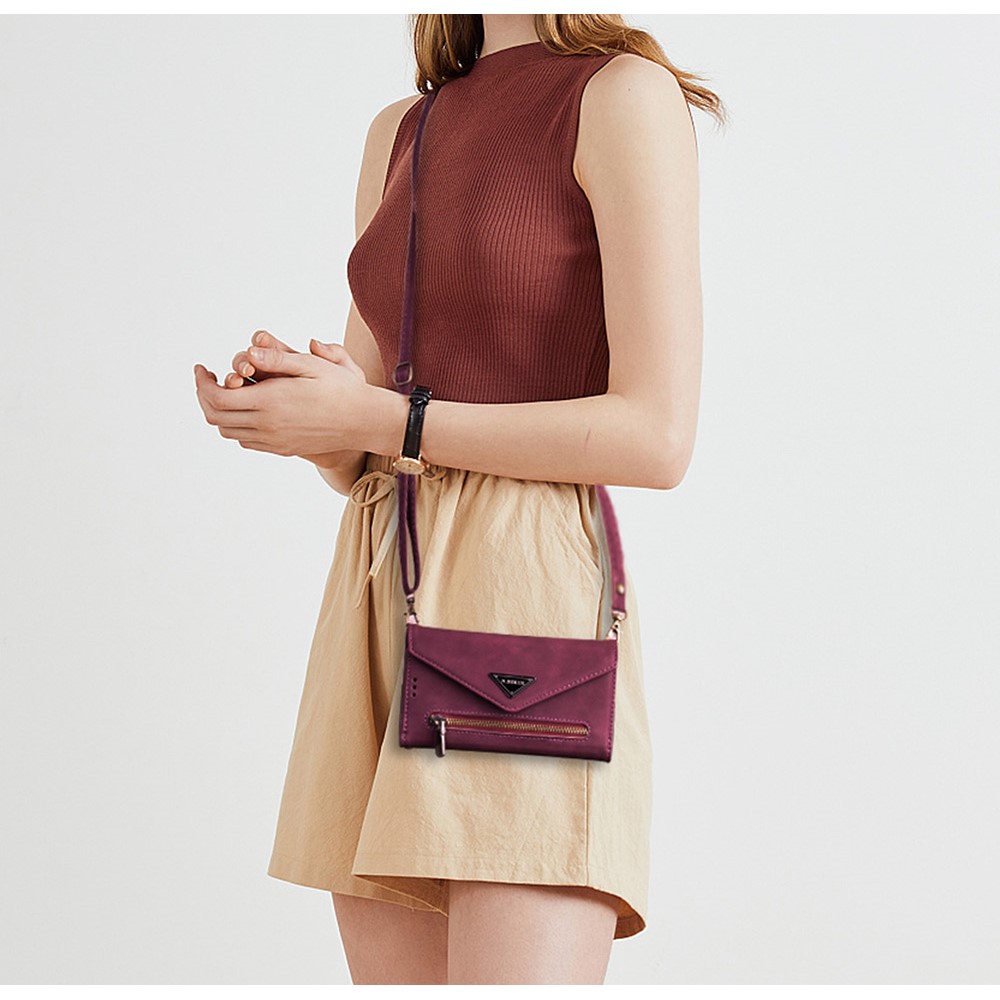 Leather Zipper Wallet Stand Phone Case with Strap for Xiaomi Redmi Note 10 Pro - Wine Red-7