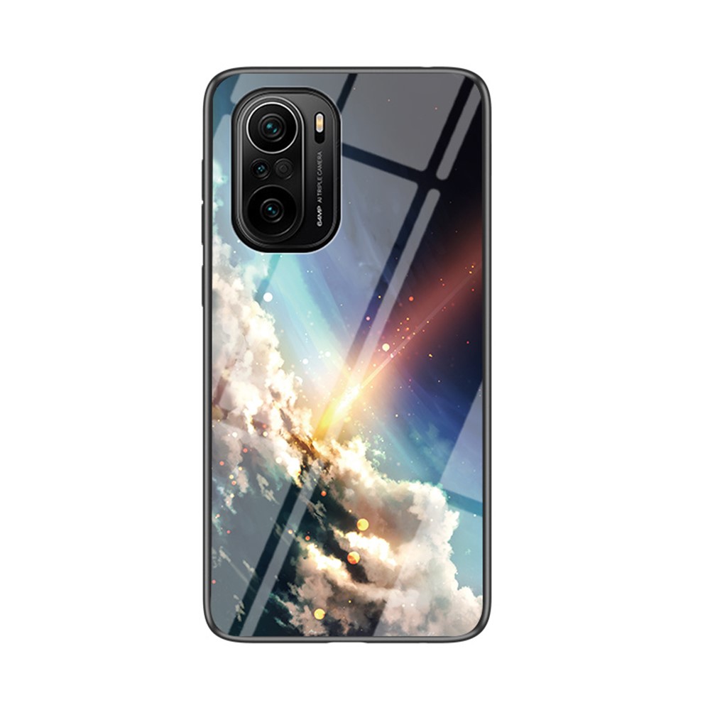Well-Protected Starry Sky Pattern Tempered Glass Anti-Scratch Hybrid Cell Phone Case for Xiaomi Redmi K40/K40 Pro/Poco F3 - Meteor-1