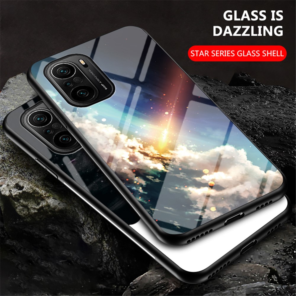 Well-Protected Starry Sky Pattern Tempered Glass Anti-Scratch Hybrid Cell Phone Case for Xiaomi Redmi K40/K40 Pro/Poco F3 - Meteor-2