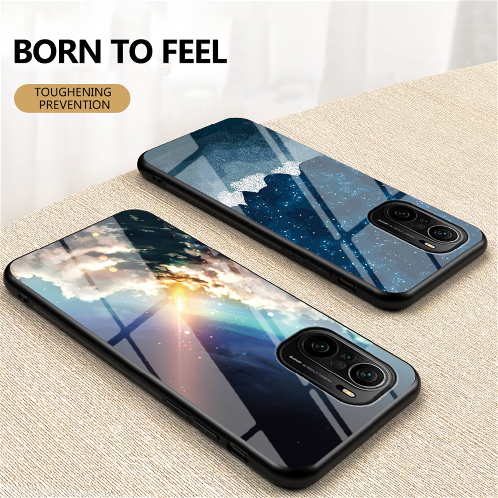 Well-Protected Starry Sky Pattern Tempered Glass Anti-Scratch Hybrid Cell Phone Case for Xiaomi Redmi K40/K40 Pro/Poco F3 - Meteor-3