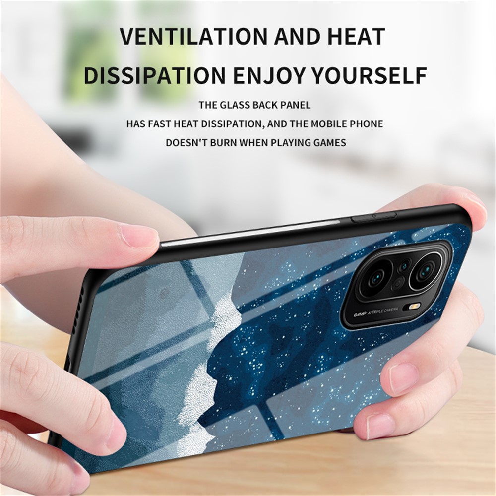 Well-Protected Starry Sky Pattern Tempered Glass Anti-Scratch Hybrid Cell Phone Case for Xiaomi Redmi K40/K40 Pro/Poco F3 - Meteor-5
