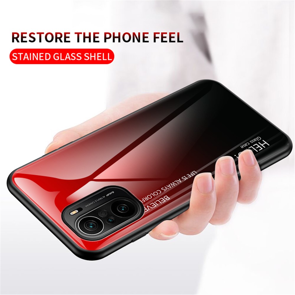 Anti-Scratch Color Gradient Design Well-Protected Tempered Glass Cell Phone Back Case for Xiaomi Redmi K40/Redmi K40 Pro/Poco F3 - Pink/Purple-4