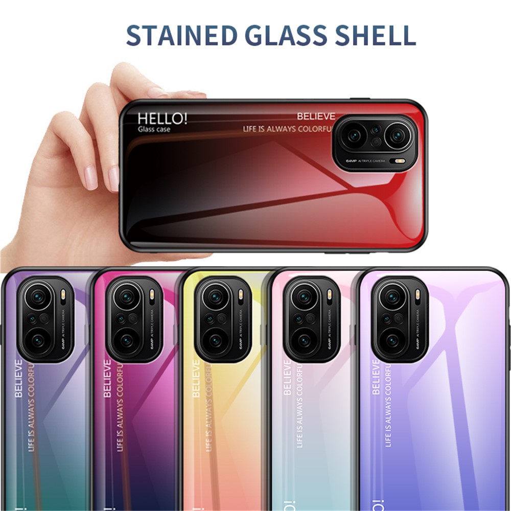 Anti-Scratch Color Gradient Design Well-Protected Tempered Glass Cell Phone Back Case for Xiaomi Redmi K40/Redmi K40 Pro/Poco F3 - Pink/Purple-5