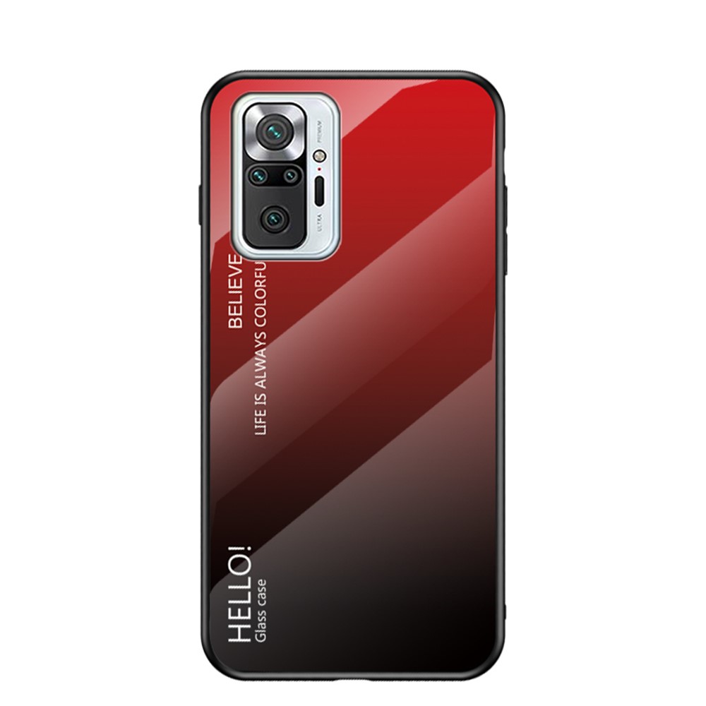 Anti-Scratch Color Gradient Design Tempered Glass + Flexible TPU Frame Cell Phone Back Case for Xiaomi Redmi Note 10 Pro/Note 10 Pro Max - Red/Black-1
