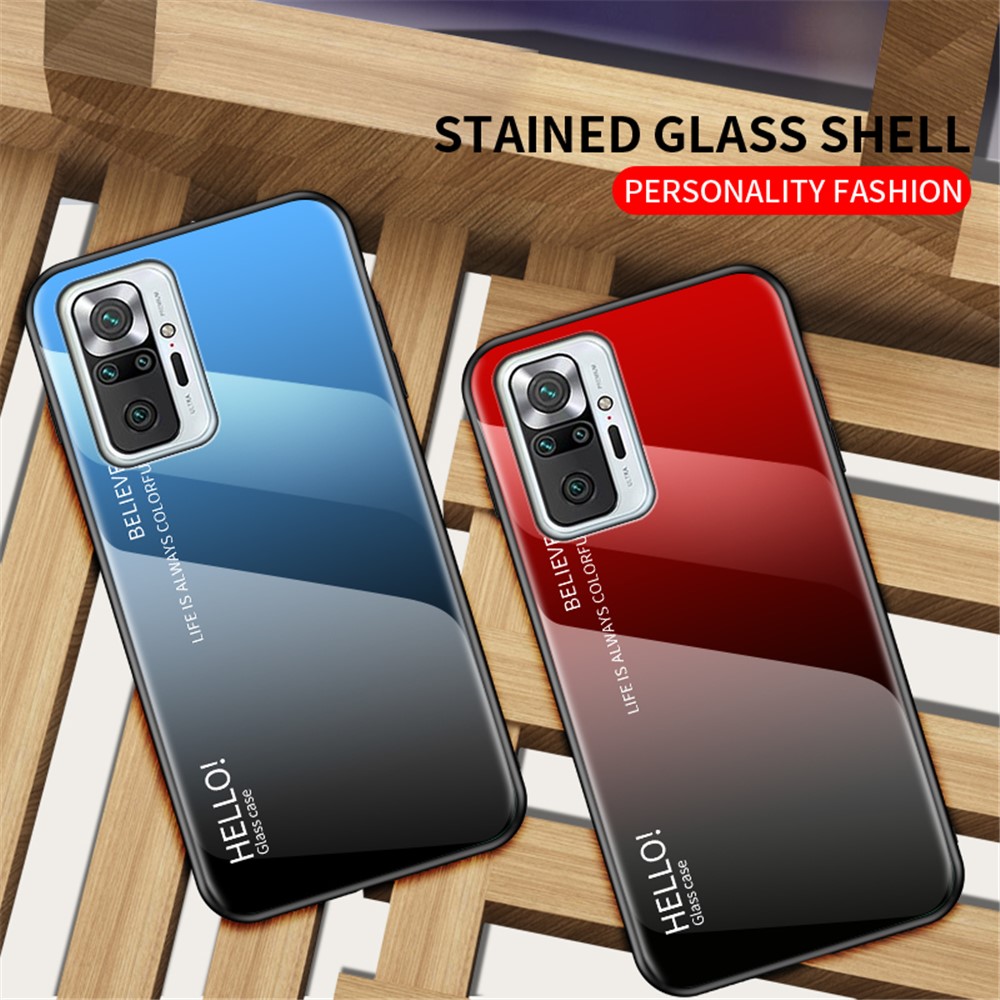 Anti-Scratch Color Gradient Design Tempered Glass + Flexible TPU Frame Cell Phone Back Case for Xiaomi Redmi Note 10 Pro/Note 10 Pro Max - Red/Black-3