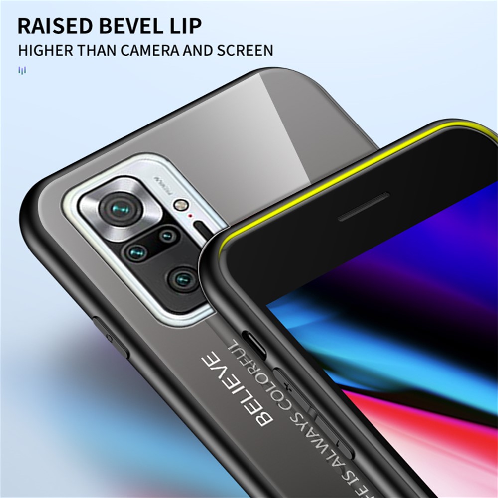 Anti-Scratch Color Gradient Design Tempered Glass + Flexible TPU Frame Cell Phone Back Case for Xiaomi Redmi Note 10 Pro/Note 10 Pro Max - Red/Black-5