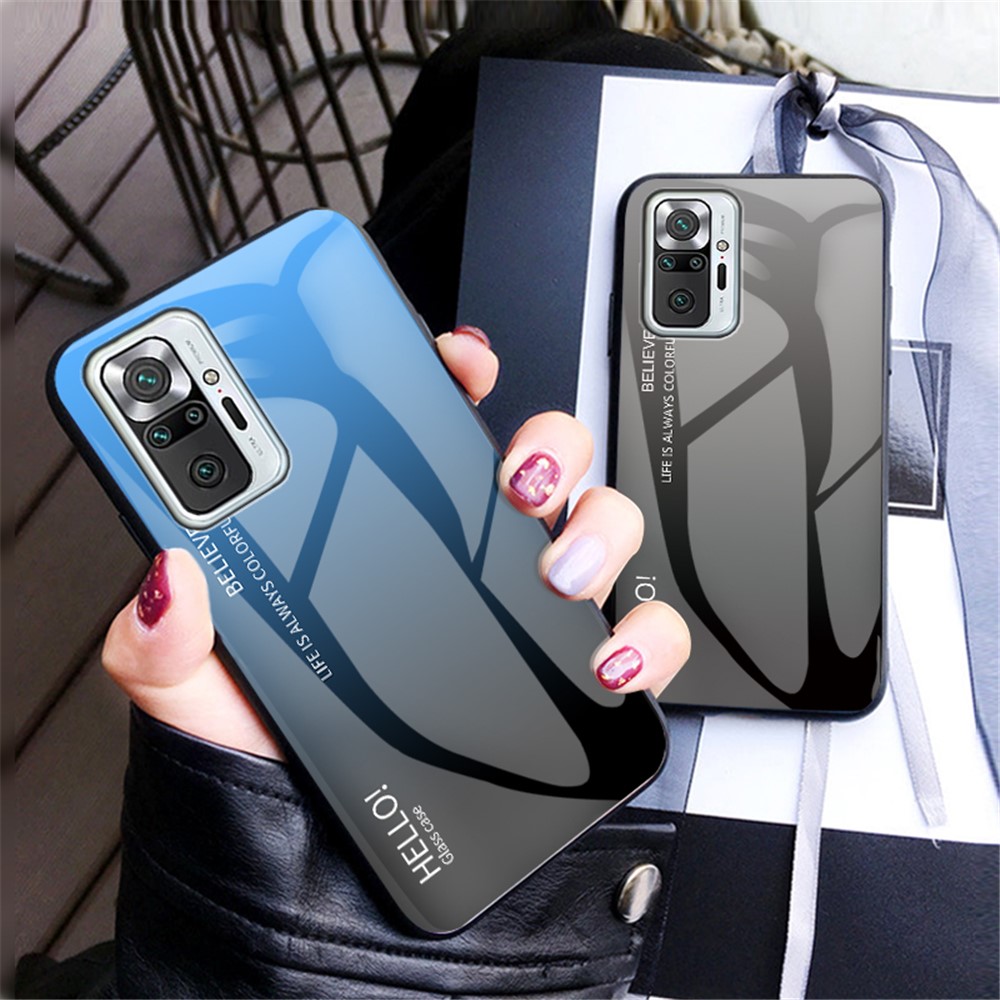 Anti-Scratch Color Gradient Design Tempered Glass + Flexible TPU Frame Cell Phone Back Case for Xiaomi Redmi Note 10 Pro/Note 10 Pro Max - Red/Black-6