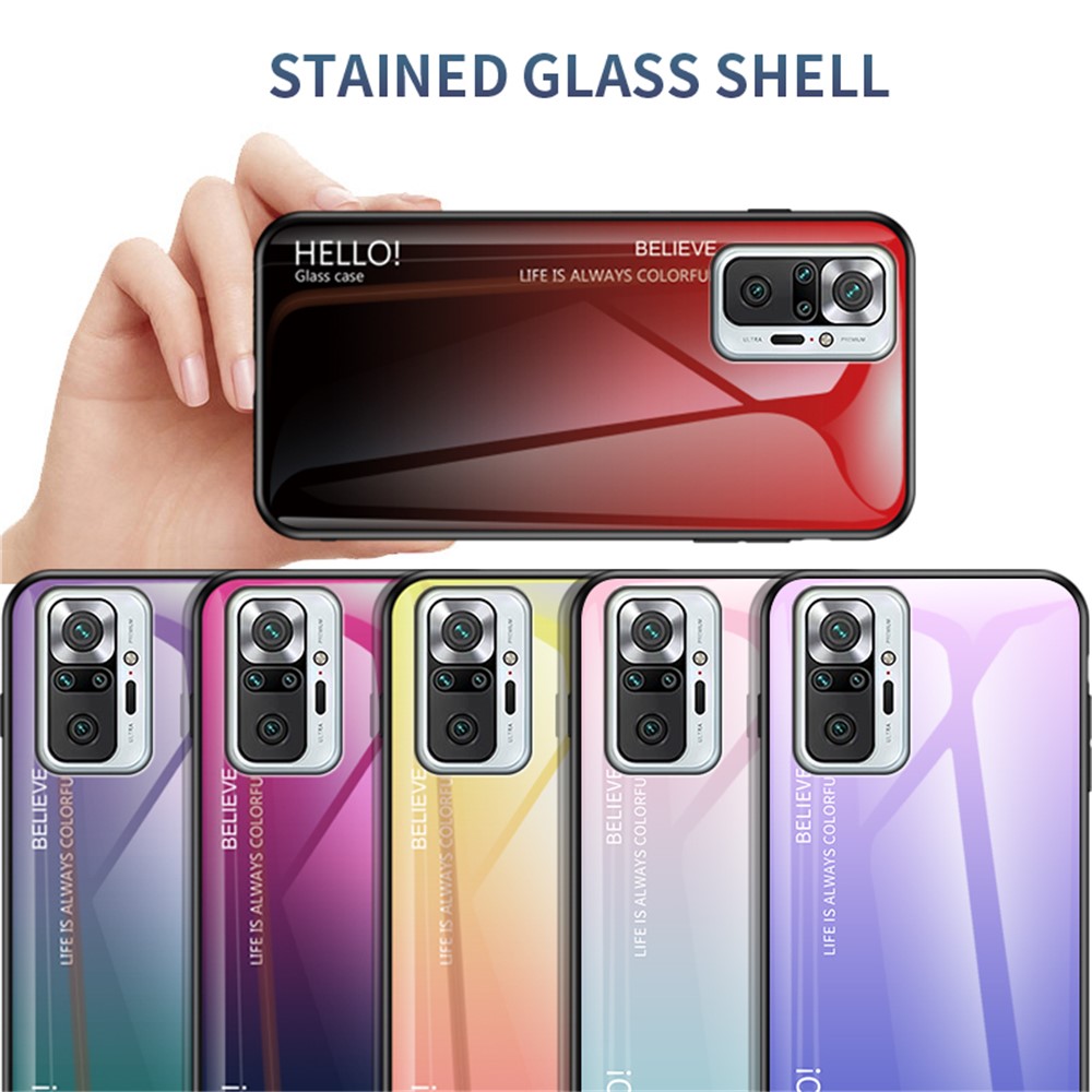 Anti-Scratch Color Gradient Design Tempered Glass + Flexible TPU Frame Cell Phone Back Case for Xiaomi Redmi Note 10 Pro/Note 10 Pro Max - Red/Black-7
