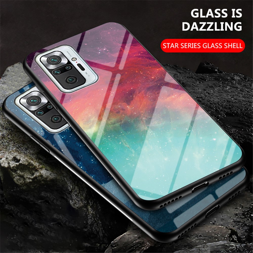 Anti-Scratch Starry Sky Pattern Tempered Glass Hybrid Cell Phone Back Case for Xiaomi Redmi Note 10 Pro/Note 10 Pro Max - Color Sky-2