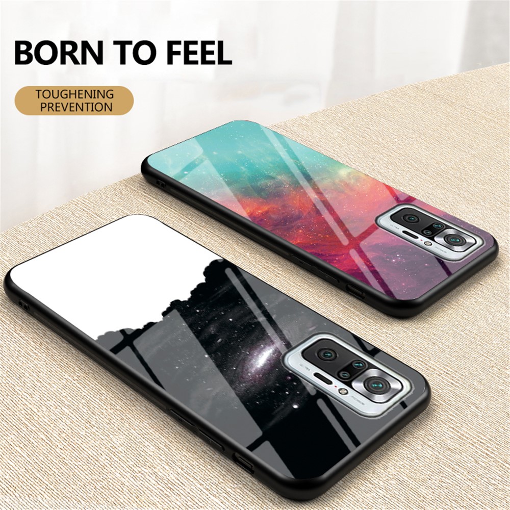 Anti-Scratch Starry Sky Pattern Tempered Glass Hybrid Cell Phone Back Case for Xiaomi Redmi Note 10 Pro/Note 10 Pro Max - Color Sky-3