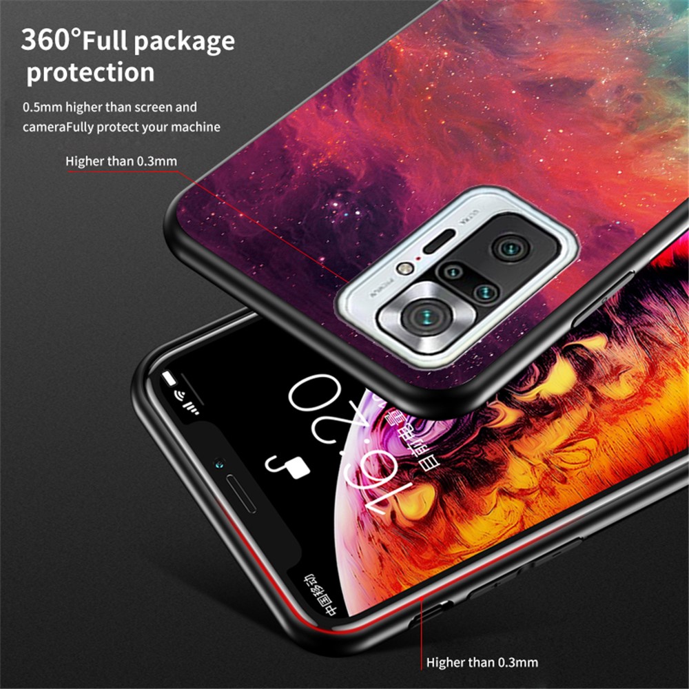 Anti-Scratch Starry Sky Pattern Tempered Glass Hybrid Cell Phone Back Case for Xiaomi Redmi Note 10 Pro/Note 10 Pro Max - Color Sky-6