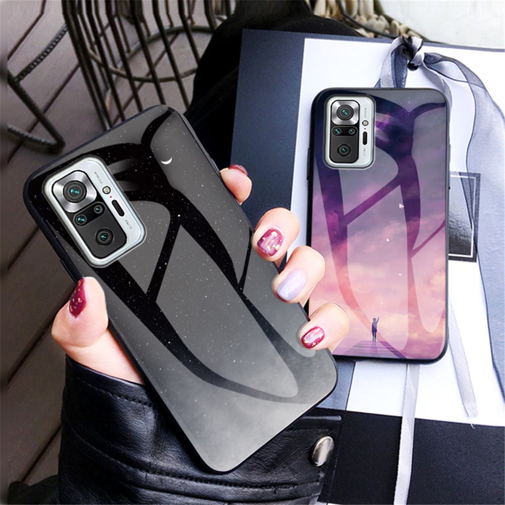 Anti-Scratch Starry Sky Pattern Tempered Glass Hybrid Cell Phone Back Case for Xiaomi Redmi Note 10 Pro/Note 10 Pro Max - Color Sky-7