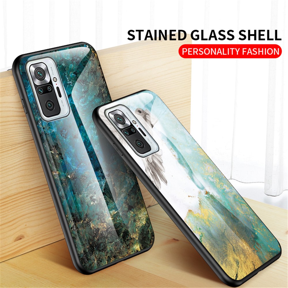 Well-Protected Tempered Glass Marbling Pattern Design Anti-Scratch Cell Phone Cover for Xiaomi Redmi Note 10 Pro/Note 10 Pro Max - Flying Pigeon Marble-2