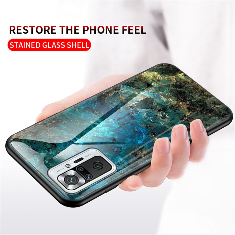 Well-Protected Tempered Glass Marbling Pattern Design Anti-Scratch Cell Phone Cover for Xiaomi Redmi Note 10 Pro/Note 10 Pro Max - Flying Pigeon Marble-3
