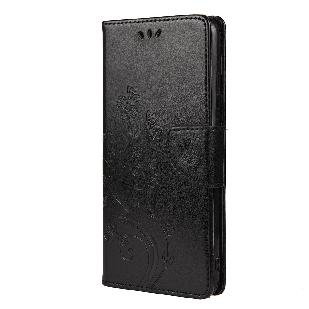 Imprinted Butterflies Flower Leather Wallet Stand Case for Xiaomi Redmi Note 10 Pro - Black-2