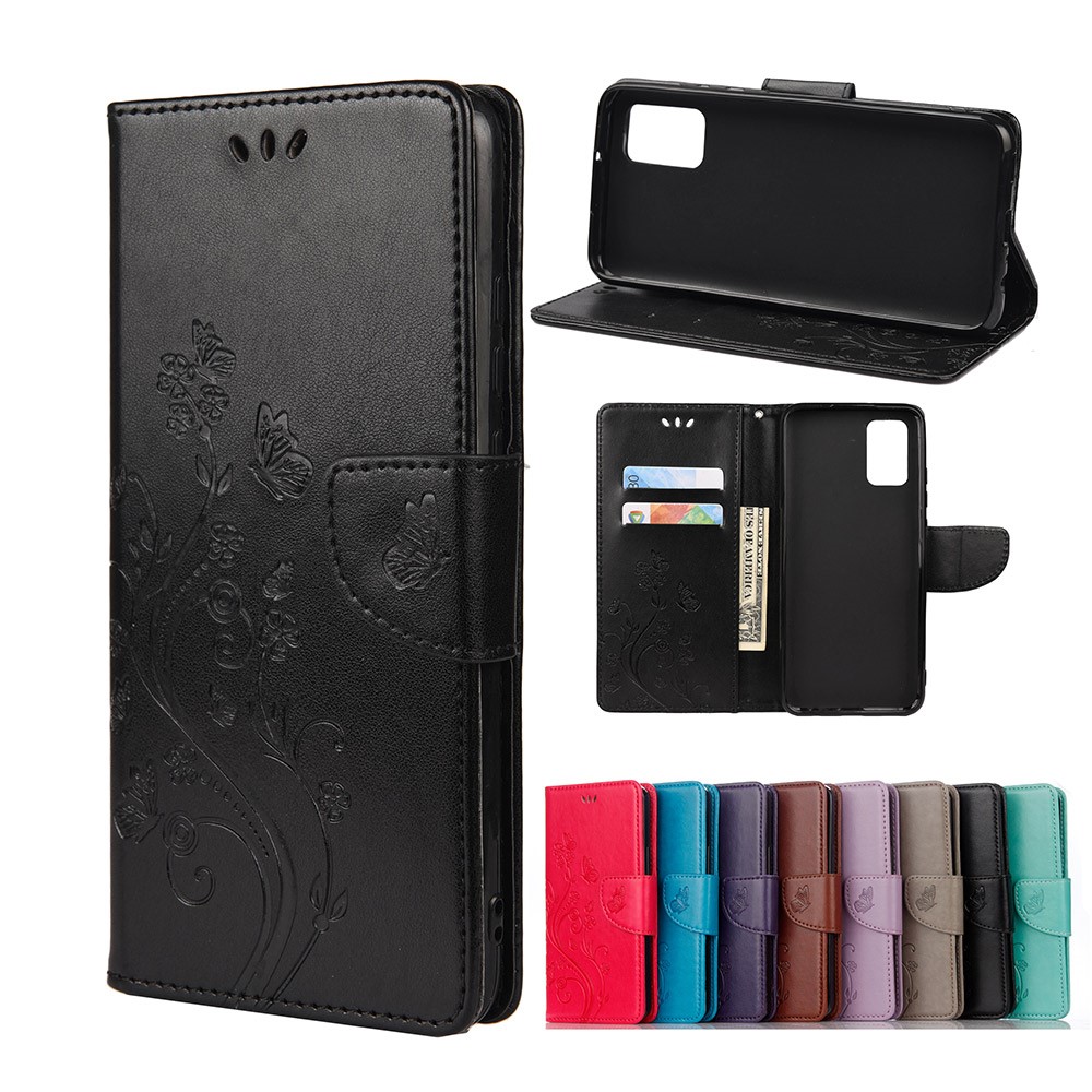 Imprinted Butterflies Flower Leather Wallet Stand Case for Xiaomi Redmi Note 10 Pro - Black-8