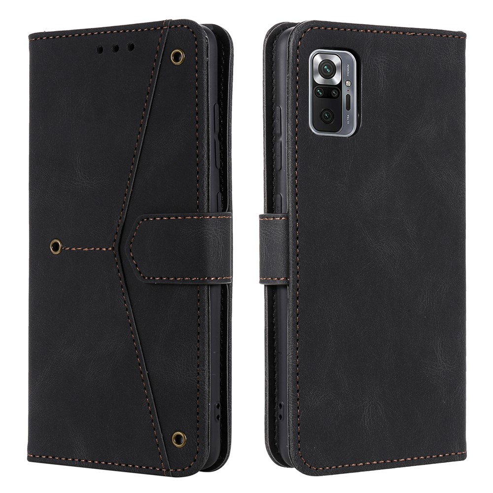 Rivet Decor Skin-Feeling Splicing Leather Wallet Phone Protective Cover for Xiaomi Redmi Note 10 Pro Max - Black-1