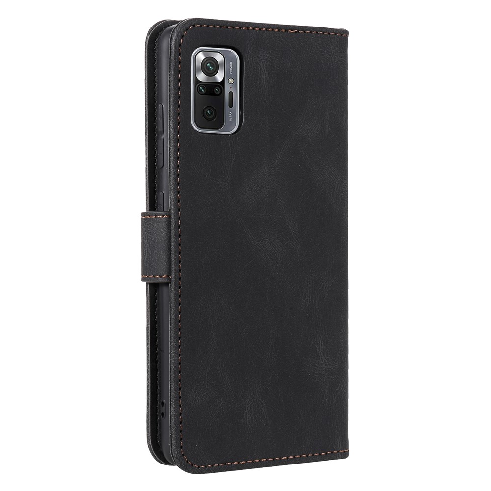 Rivet Decor Skin-Feeling Splicing Leather Wallet Phone Protective Cover for Xiaomi Redmi Note 10 Pro Max - Black-4