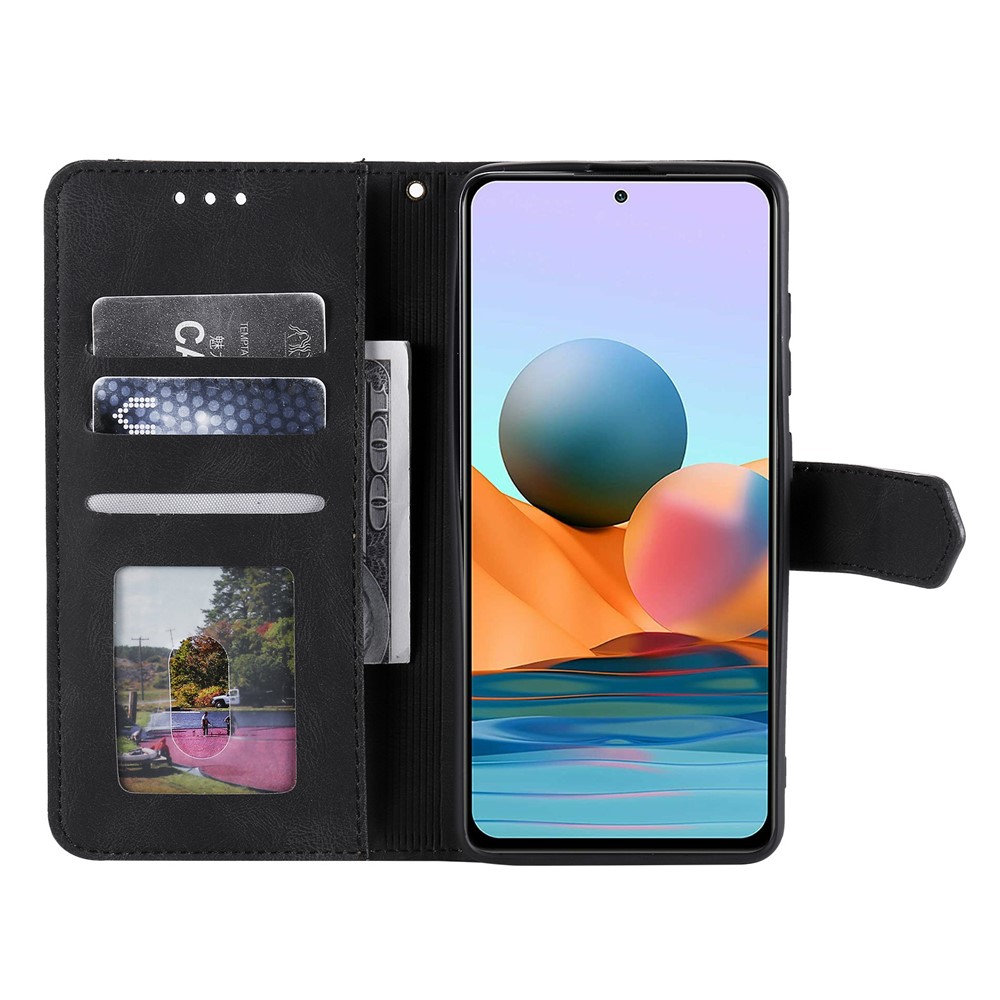 Rivet Decor Skin-Feeling Splicing Leather Wallet Phone Protective Cover for Xiaomi Redmi Note 10 Pro Max - Black-5