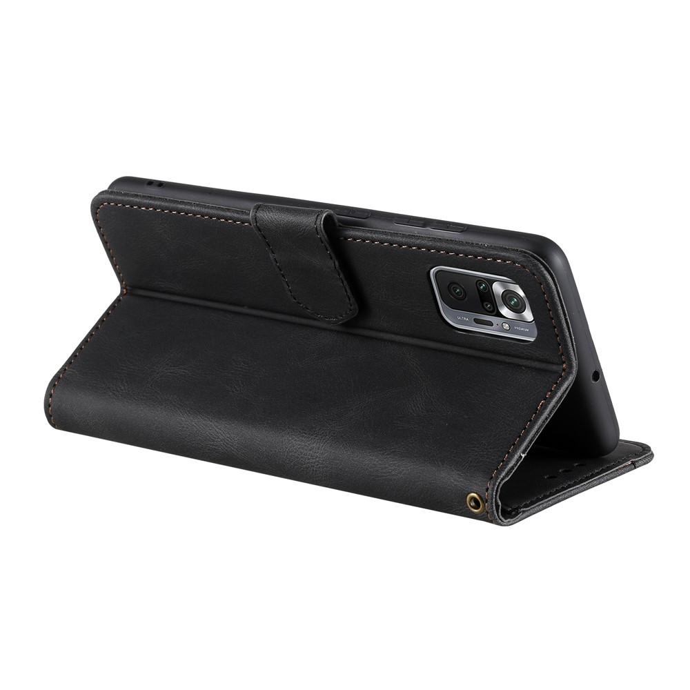 Rivet Decor Skin-Feeling Splicing Leather Wallet Phone Protective Cover for Xiaomi Redmi Note 10 Pro Max - Black-6
