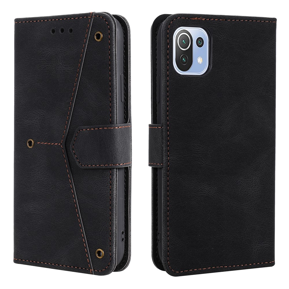 Rivet Decor Skin-Feeling Splicing Leather Wallet Phone Protective Cover for Xiaomi Mi 11 Lite 5G - Black-1