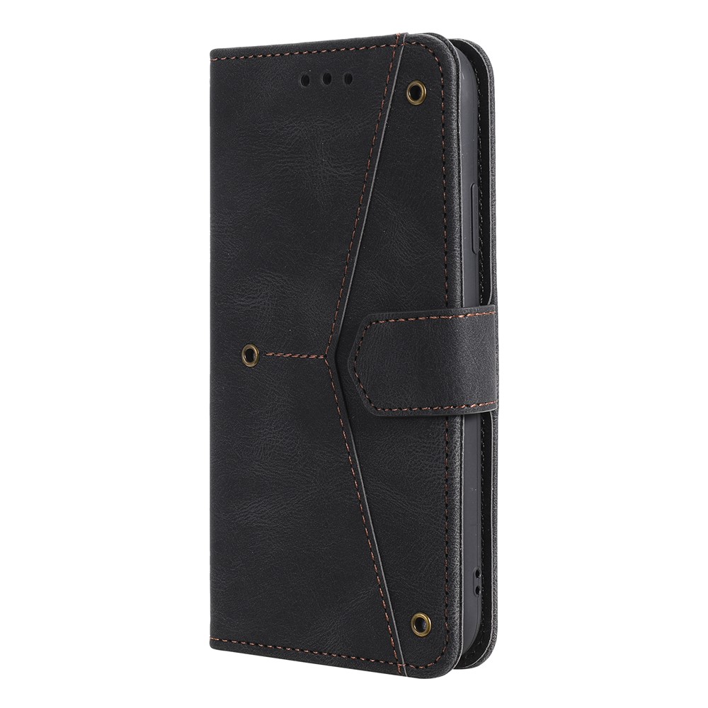 Rivet Decor Skin-Feeling Splicing Leather Wallet Phone Protective Cover for Xiaomi Mi 11 Lite 5G - Black-3