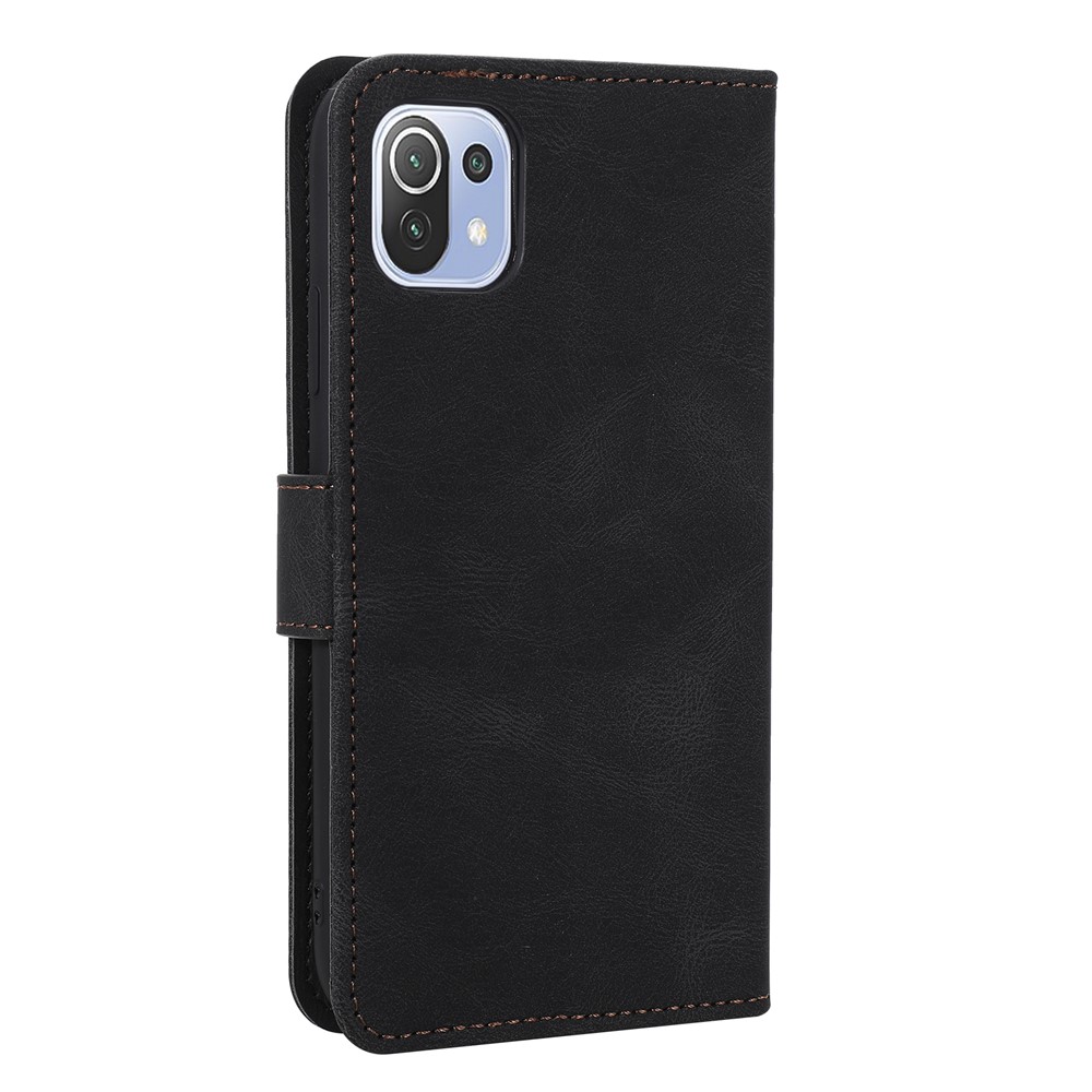 Rivet Decor Skin-Feeling Splicing Leather Wallet Phone Protective Cover for Xiaomi Mi 11 Lite 5G - Black-4