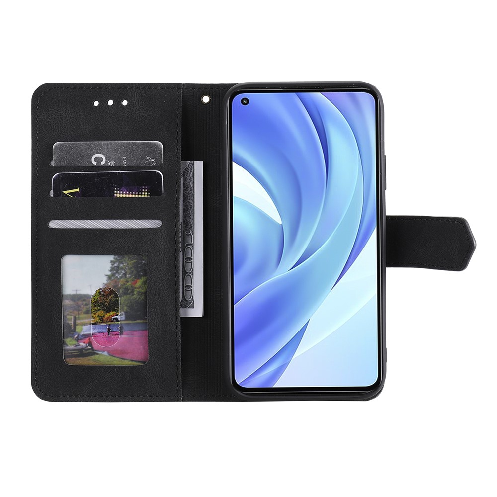 Rivet Decor Skin-Feeling Splicing Leather Wallet Phone Protective Cover for Xiaomi Mi 11 Lite 5G - Black-5