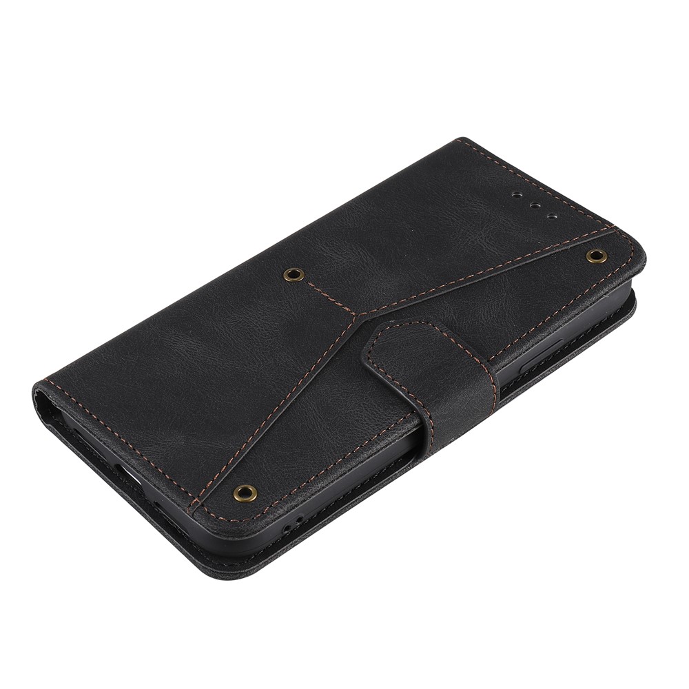 Rivet Decor Skin-Feeling Splicing Leather Wallet Phone Protective Cover for Xiaomi Mi 11 Lite 5G - Black-7