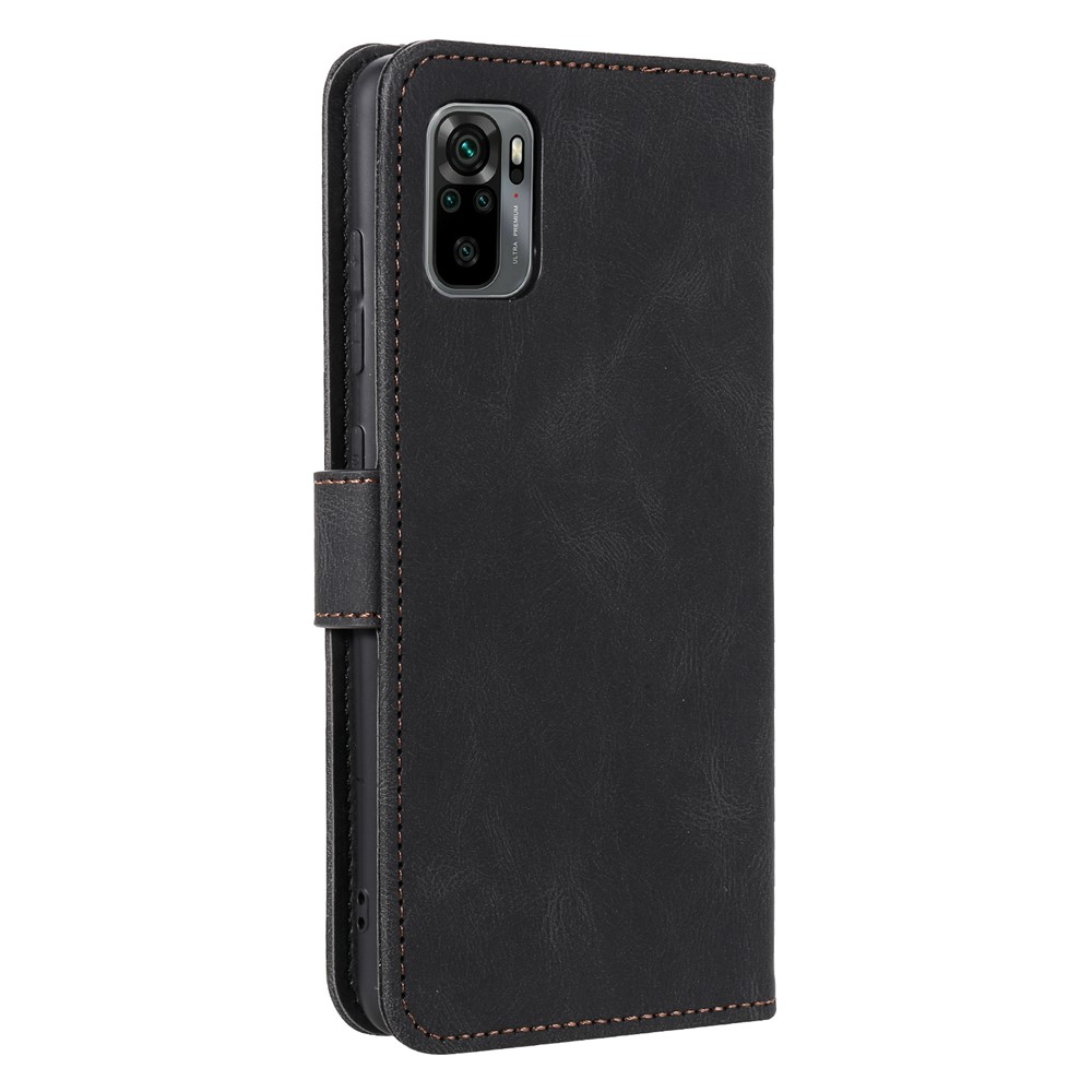 Rivet Decor Skin-Feeling Splicing Leather Wallet Phone Protective Cover for Xiaomi Redmi Note 10 5G - Black-4