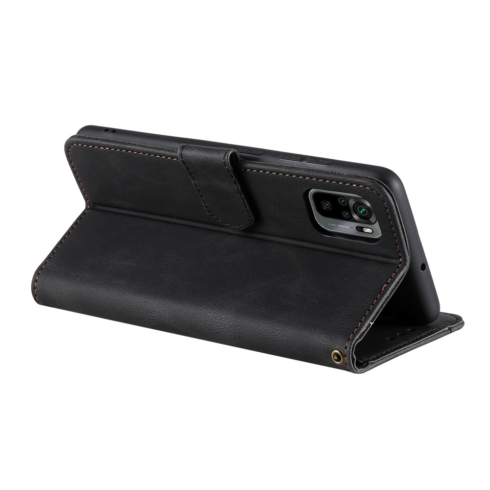 Rivet Decor Skin-Feeling Splicing Leather Wallet Phone Protective Cover for Xiaomi Redmi Note 10 5G - Black-6