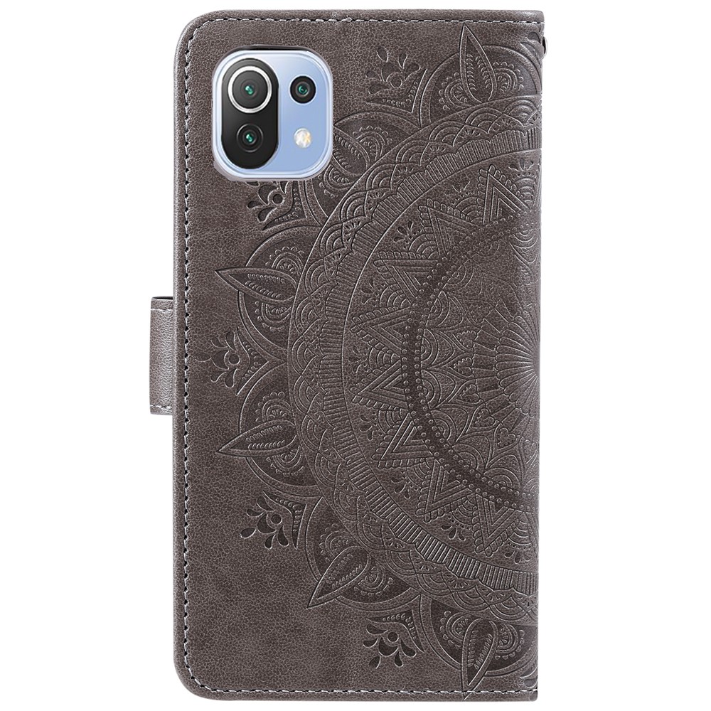 Imprint Flower Leather Wallet Stand Case for Xiaomi Mi 11 Lite 5G/4G - Grey-3