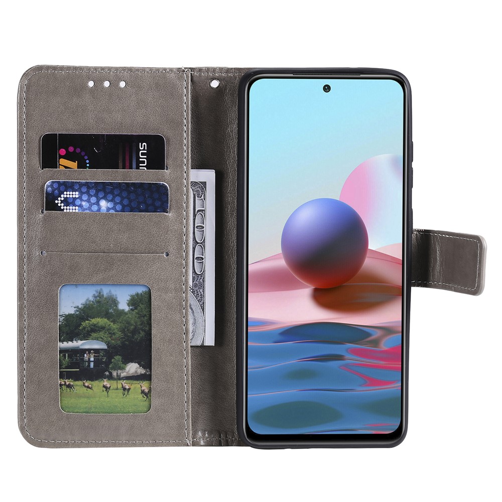 Imprinted Mandala Flower Wallet Leather Case with Strap for Xiaomi Redmi Note 10 5G - Grey-6