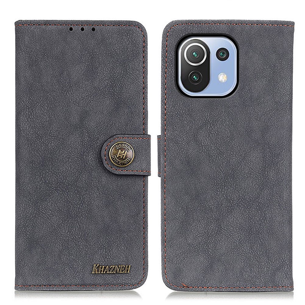 KHAZHEN Retro Leather Phone Case Wallet Cover for Xiaomi Mi 11 Lite 5G/4G - Black-1