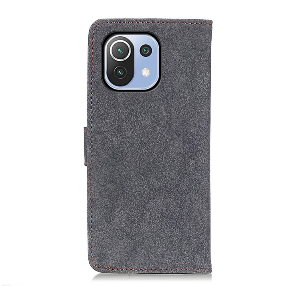 KHAZHEN Retro Leather Phone Case Wallet Cover for Xiaomi Mi 11 Lite 5G/4G - Black-2