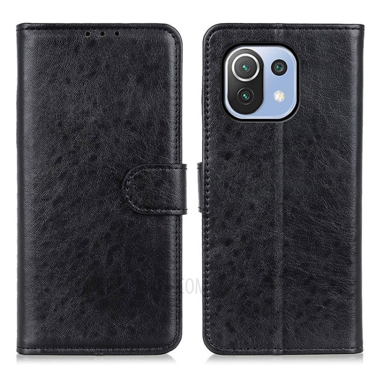 Crazy Horse Wallet Leather Stand Case for Xiaomi Mi 11 Lite 5G/4G Cover - Black-1